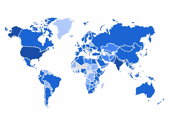World map showing OmegaLearn visitors across 200+ countries